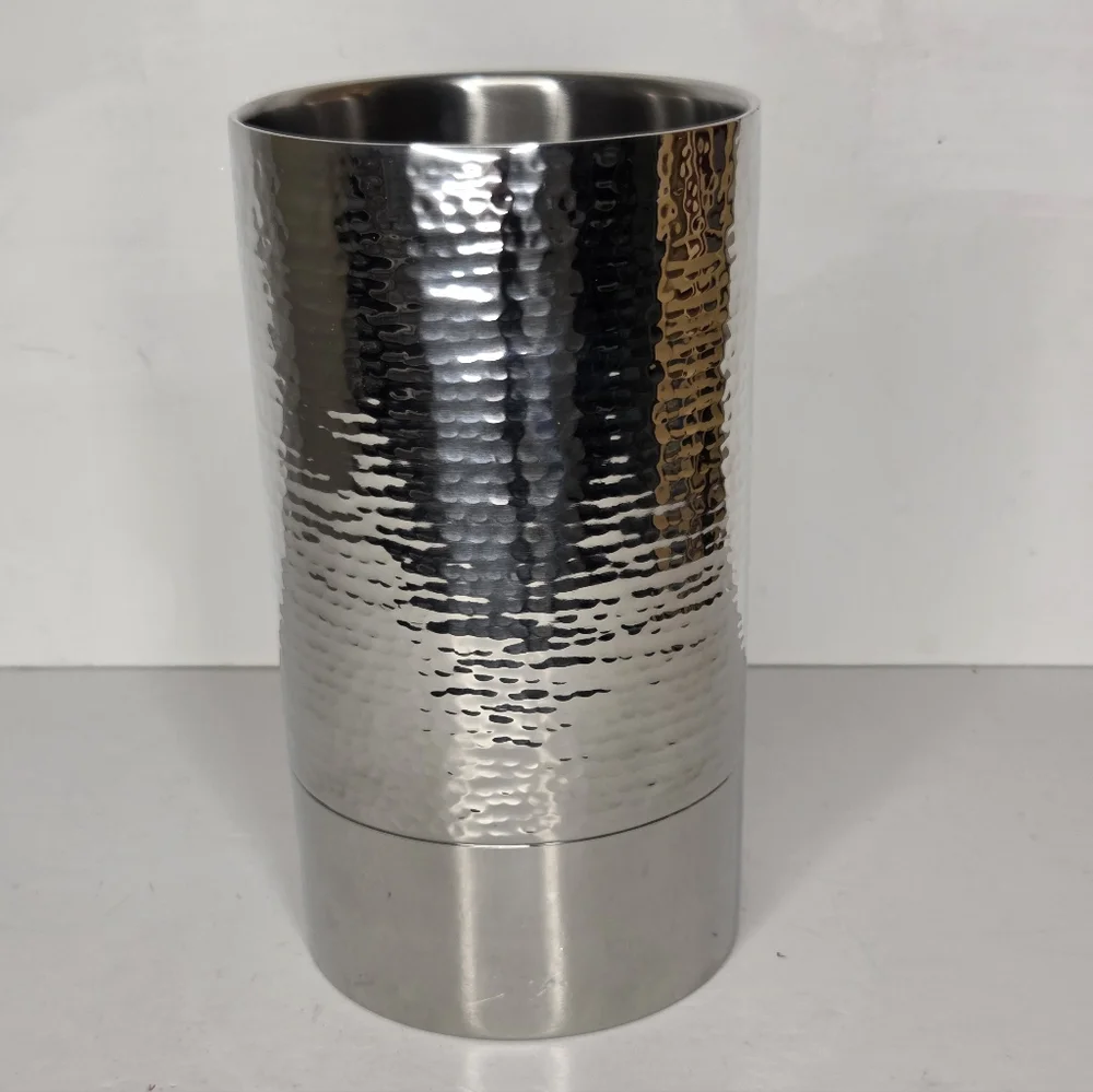 Crate & Barrel Silver Hammered Graham Metal Wine Bottle Chiller‎ Cooler